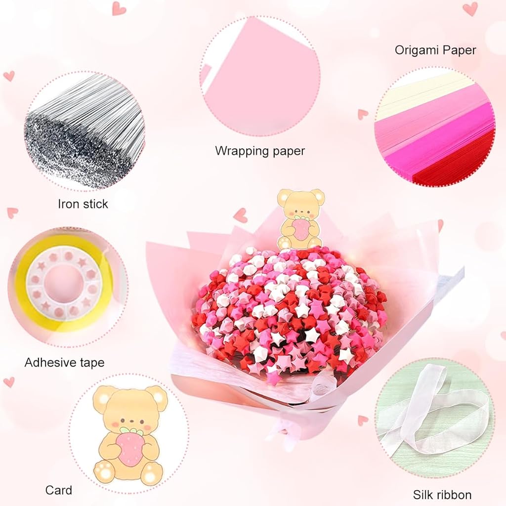HASTHIP® Origami Stars Papers Pink Origami Paper Strips Pink Origami Paper Star Bouquet Handmade DIY Material Package Wishing Lucky Five-Pointed Star Origami Creative Birthday HASTHIP® Origami Stars Papers Pink Origami Paper Strips Pink Origami Paper Star Bouquet Handmade DIY Material Package Wishing Lucky Five-Pointed Star Origami Creative Birthday